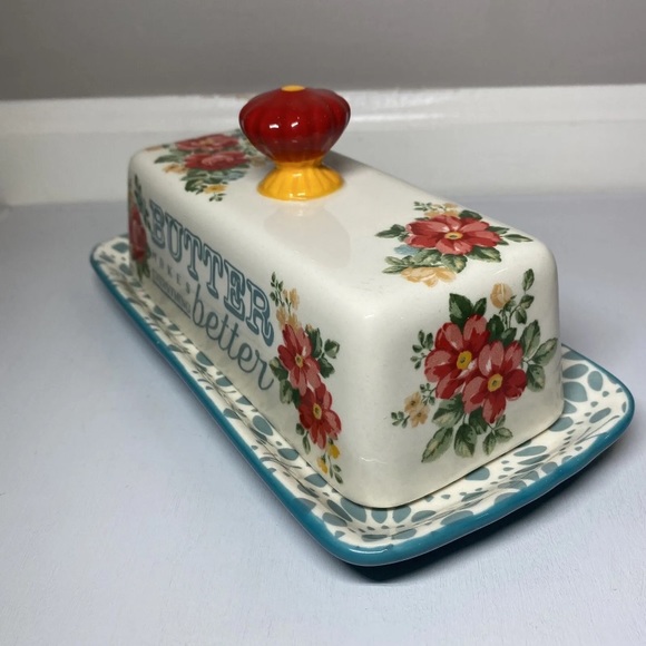 The Pioneer Woman Butter Makes Everything Better Floral Stoneware 2 Pc Dish, NWT - Picture 3 of 12